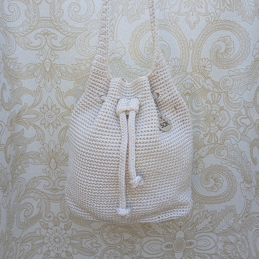 The Sak Ivory Crochet Drawstring Bag